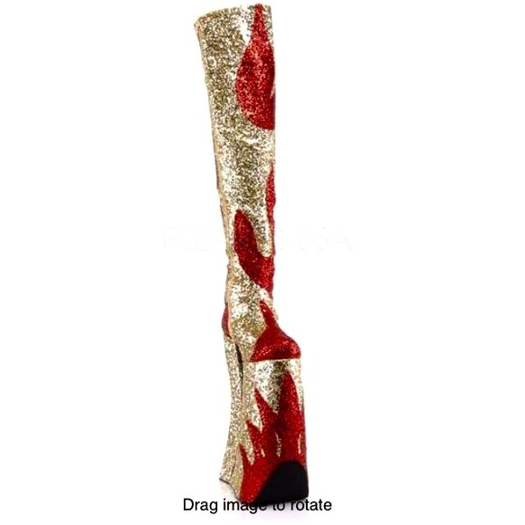 Pleaser red gold glitter platform thigh high boot - Picture 9 of 11